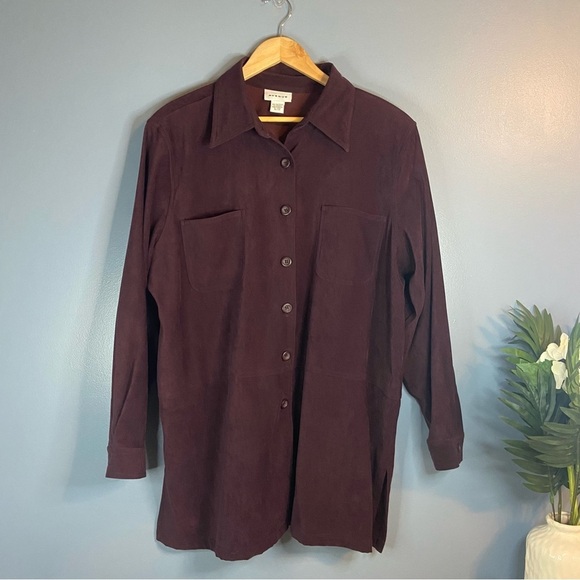 Avenue Wine Purple Button Up Longline Shacket Jacket - Picture 5 of 7